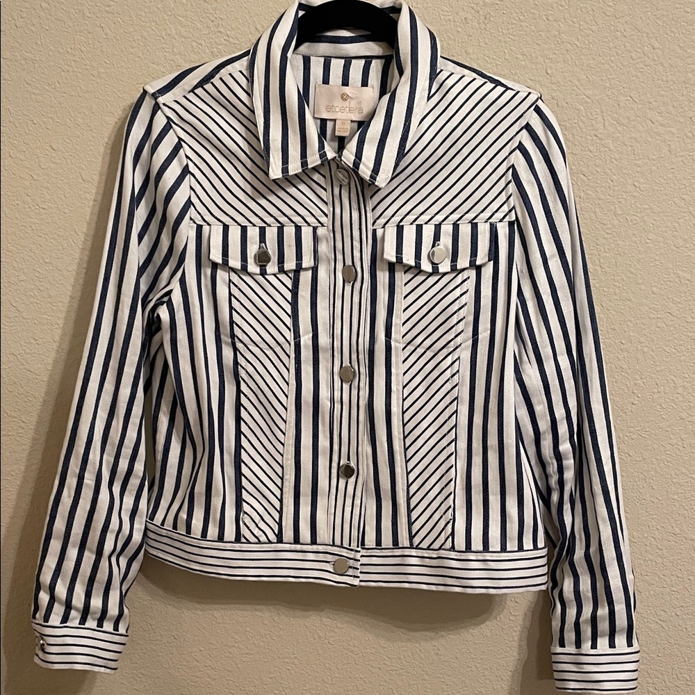 Etcetera Jacket . New w/o tags . Size 8 .Blue/ white Plastic still over buttons